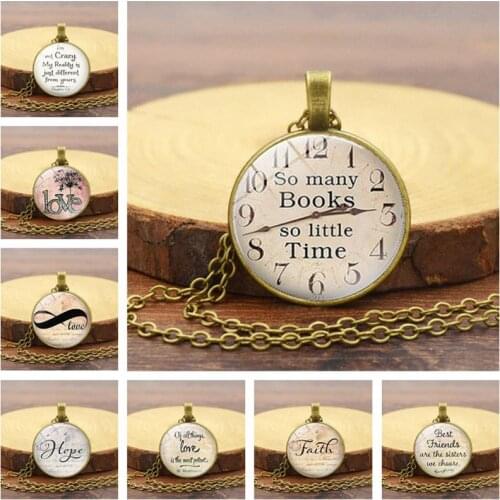 Vintage Glass Clock Pendant Necklace Fashion Friendship Advice Necklace Charm Copper Chain Women Friends Jewelry Accesories