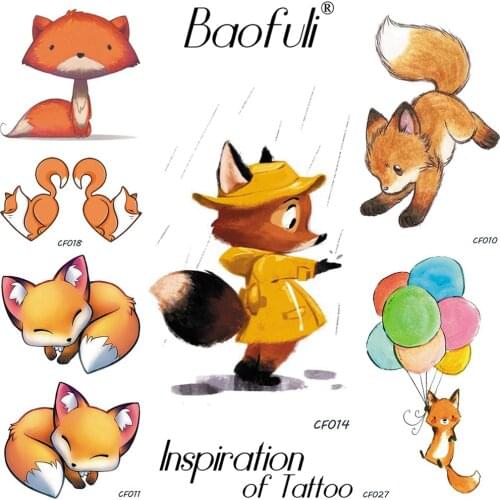 Baofuli Rainning Cartoon Temporary Tattoo Flash Fox Painting Sticker Art Tatoo Fake Body Art Children Kids Tattoo Paste Boy Girl