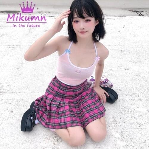 Japanese Harajuku Style Girls Cute Rose Pink Plaid High Waist Pleated Skirt Mini JK Cute School Summer Women Jupe Kawaii Skirt
