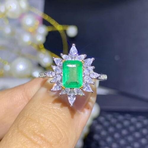 CoLife Jewelry 100% Natural Emerald Ring for Wedding 5mm*7mm Emerald Engagement Ring 925 Silver Emerald Jewelry