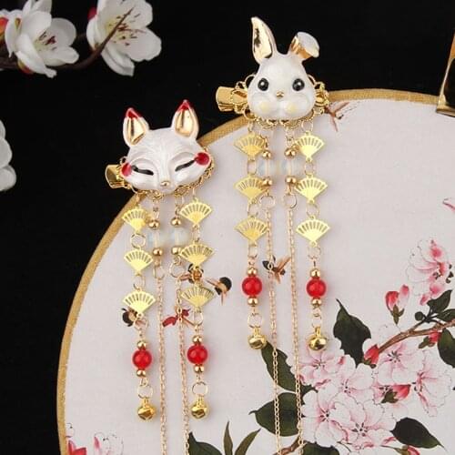 Fashion Japanese Anime Hair Headdress Fox Rabbit Tassel Step Shake Hairpin Cosplay Props Girl Clothes Accessories