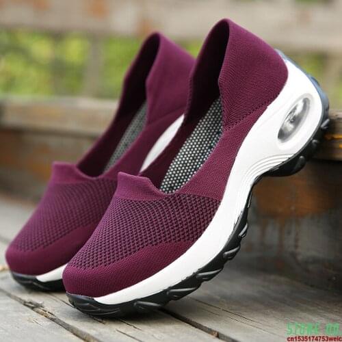 Women Sneakers Slip-On Spring Summer Cushioning Sports Shoes For Female Wine Red Comfortable Womens Loafers Flats