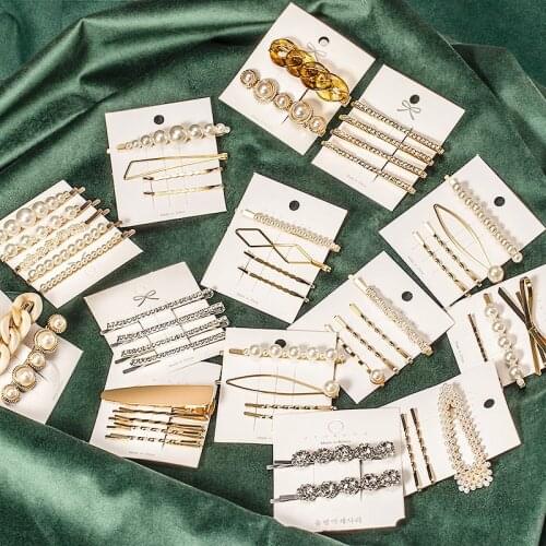 New 3or4PCS/Set Fashion Pearl hair clip for Women Geometric Gold Crystal Pearl Acrylic Hair clips 2021 Hair Accessories
