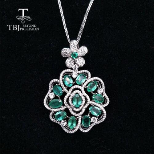 TBJ,Big 5.5ct zambia emerald pendant necklace 925 sterling silver fine precious gemstone jewelry for women anniversary party