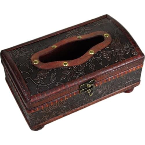 1Pc Household 21*12*11CM Elegant Crafted Wooden Antique Handmade Old Tissue Box Antique Tissue Box for Daily use
