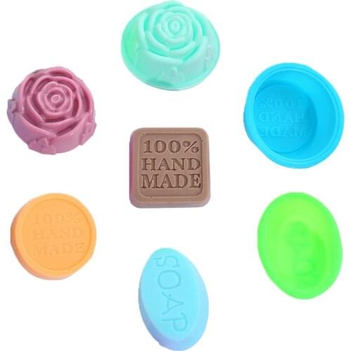 1Pc Colorful Square Flower Letters Silicone Resin Soap Molds For Soap Handmade Making Circle Cupcake Baking Pan Molds Supplies