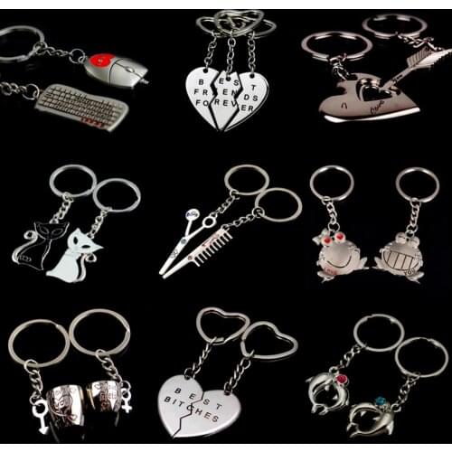 2 Pcs/Set 1 Pair Couple I LOVE YOU Letter Keychain Heart Key Ring Silvery Lovers Key Chain Valentines Day gift