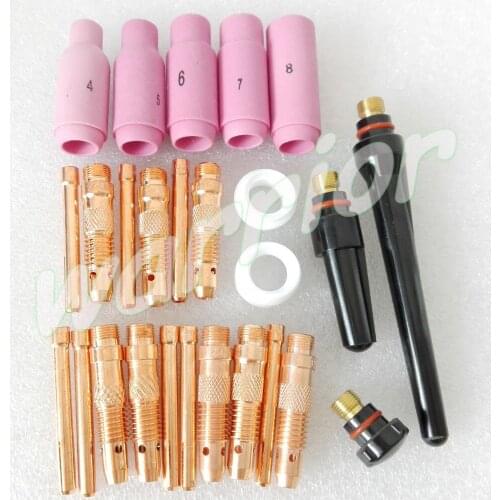 26pcs 10N Alumina Gas Nozzles Collet Body Back Caps Long Medium Short TIG Welding Torch Replacement Accessories Kit