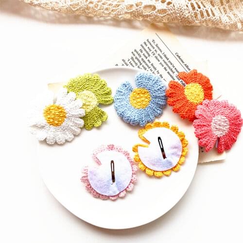 2Pcs Korean Style Women Headdress Wool Knit Hair Clip Creative Daisy Hairpin DIY Flower Hairclip Sweet Girls Hair Accessories