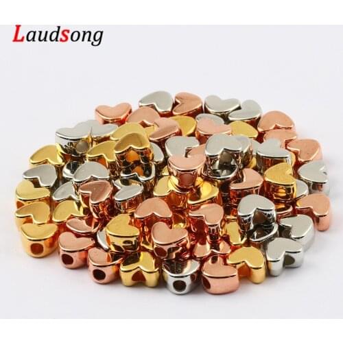 50Pcs Rose Gold Silvers Acrylic CCB Heart Beads Big Hole Spacer Beads For Jewelry Making Handmade Diy Necklace Bracelet