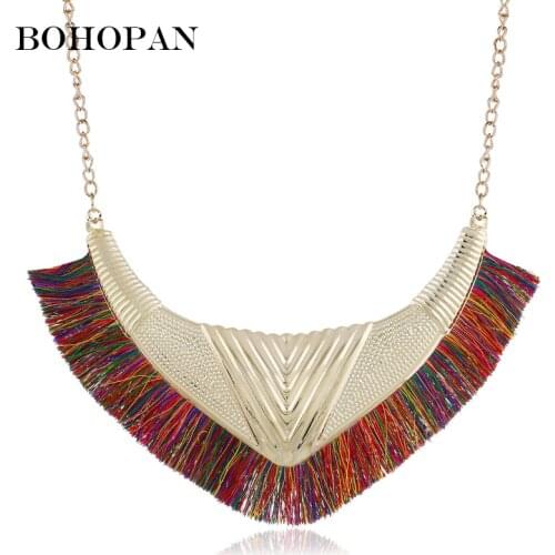 Bohemia Retro Pendant Necklace Women Fan-shaped Metal Design Cotton Tassel Necklace Jewelry Statement Bijoux collares 2018