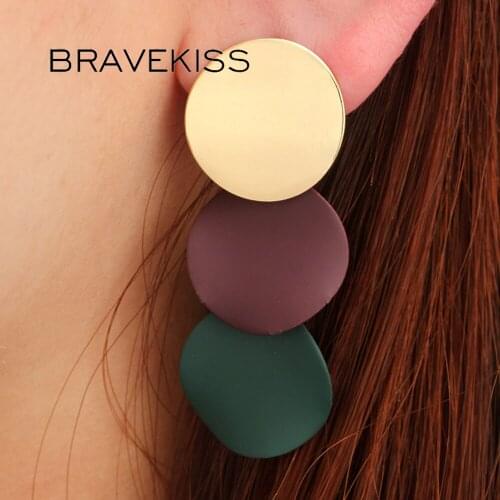 BRAVEKISS Three Big Round Stitching Wafer Drop Earring Exaggeration Metal Dangle Earrings Ear Jewelry for Women 2019 BPE1390
