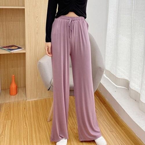 Summer Women Pants Solid Color Wide Leg Mid Rise Drawstring Loose Trousers Slacks for Work Women High Waisted Trousers Soft 2021
