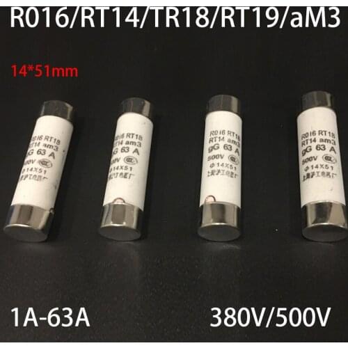 40A 45A 63A RO16 RT14 TR18 RT19 aM3 380V 500V 14*51mm 14x51mm Fast Quick Blow Cylindrical Cap Tube Cartridge Ceramics Fuse Link