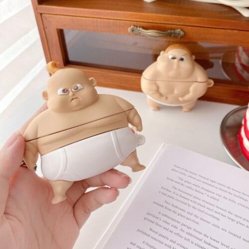 Funny Fat Man Shell for Airpods 1 2 Protective Cover Soft Silicone Wireless Bluetooth Headset Case for Apple Airpods Pro Sleeve
