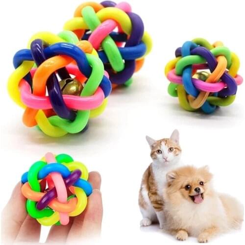 Colorful Rubber Chew Ball Pet Dog Cat Toy Pet Products Bell Squeaky Sound Play Toy Dog Ball Bite Resistant Play Ball
