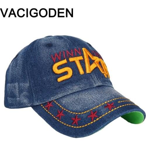 VACIGOLDEN Children Letter Embroidered Baseball Cap Boys Autumn Denim Cap Girls Spring Casual Sun Visor Adjustable Solid Color