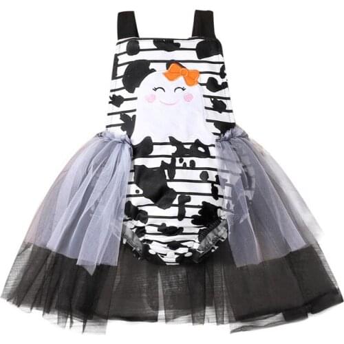 Halloween Breathable Baby Girls Rompers Toddlers Sweet Style Stripe Cartoon Sleeveless Mesh Skirt Splicing Suspender Jumpsuit
