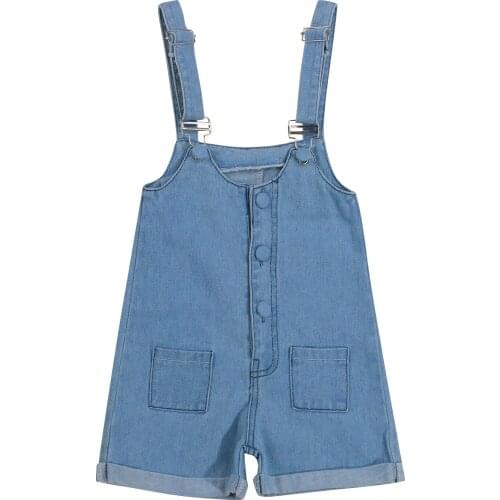 2021-05-17 Lioraitiin 1-6Y Toddler Little Girl Suspender Shorts Summer Sweet Style Solid Pocket Decoration Button Demin Overalls