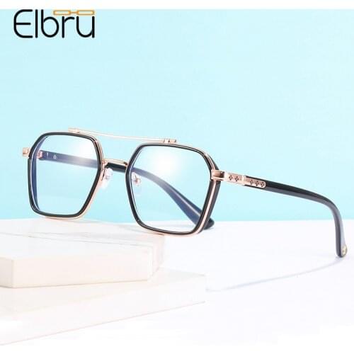 Elbru Vintage Anti Blue Light Metal Myopia Glasses Oversized Double Beam Nearsighted Spectacles Unisex With Diopters -1.0 to-3.5