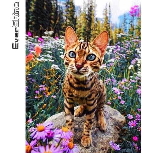 Evershine 5D Diamond Painting Cat Full Square Round Drill Mosaic Diamond Embroidery Sale Animal And Flower Home Decoration Gift