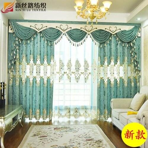 European Style Curtains for Living Room Bedroom Embroidered Curtains Tulle Chenille Embroidered High-end Valance Curtains Custom