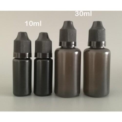 100pcs Black LDPE Empty Bottle 10ml 30ml Plastic Dropper Bottles with Long Thin Tips ChildProof Caps E Liquid Needle Bottle