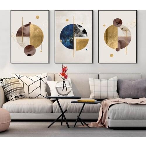 Geometric Circle Wall Art Canvas Painting Minimalism Golden Texture Abstract Poster Nordic Style Decoration Picture Home Decor
