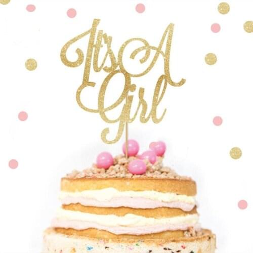 Customised its a girl gold glitter cake topper baby shower topper cake smash Party Decorations Dessert toothpicks