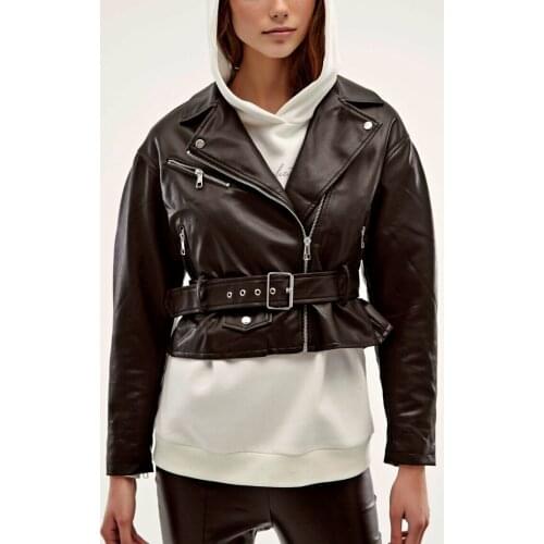 Faux Leather Biker Coat Elasticated Back Short Length Long Sleeve women new season casual streetwear style