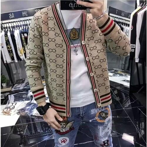 Checked sweater jacket mens sweater fashion sweater 2020 spring and autumn new mens fashion long-sleeved British style jacket