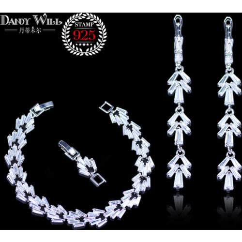 Silver color White Cubic Zirconia Tassel Square Drop long Earrings Bracelets Jewelry Sets Best Wedding/Engagement/Party Present