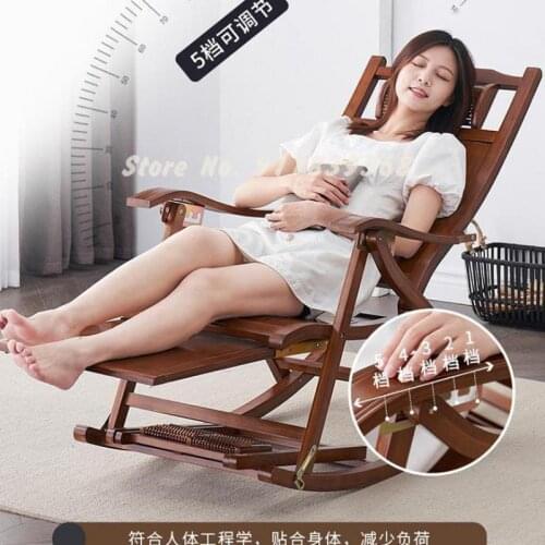 Rocking chair recliner for adults nap bamboo rocking chair balcony home leisure elderly folding lazy lunch break easy chair