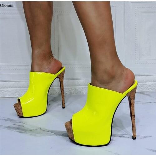 Olomm Hot Customization Women Platform Slingback Sandals Stiletto Heel Peep Toe 12 Colors Evening Shoes Women US Plus Size 5-20