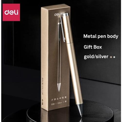 Xiaomi Deli Metal Retractable Gel Pen 0.5MM Black Ink Neutral Spin Pens For School Office Writing Signature Pen Stationery