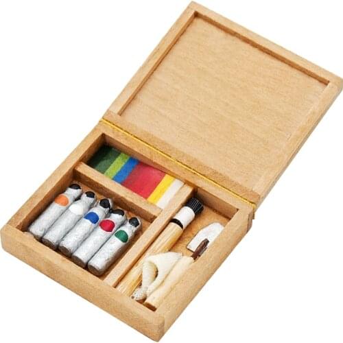Odoria 1:12 Miniature Pigment Box Paintbox Painting Art Tool Model Set Room Home Ornament Dollhouse Accessories Doll House Decor