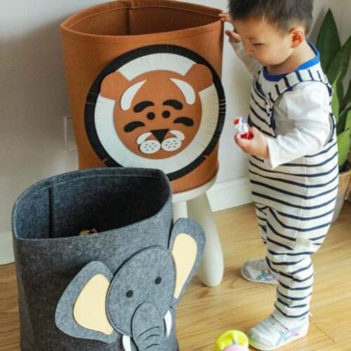 Multi-Function Laundry Basket Cute Cartoon Animal Pattern Storage Holder Space-Saving Felt Clothes Toys Storage Bag for Home