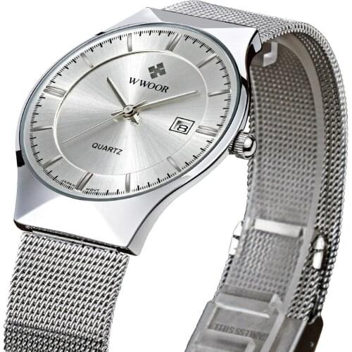 2019 Top Brand Luxury WWOOR Ultra thin Mesh Band Fashion Male Wristwatch Business Mens Watches Quartz Waterproof Men Watch Clock