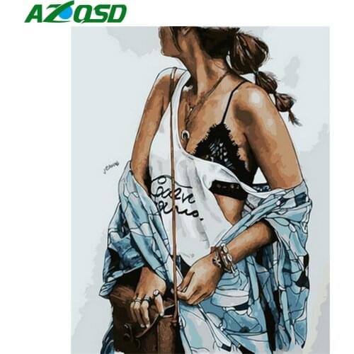 AZQSD Oil Painting By Number Fashion Girl Handpainted Modern Wall Picture By Numbers Portrait Handmade Home Decoration