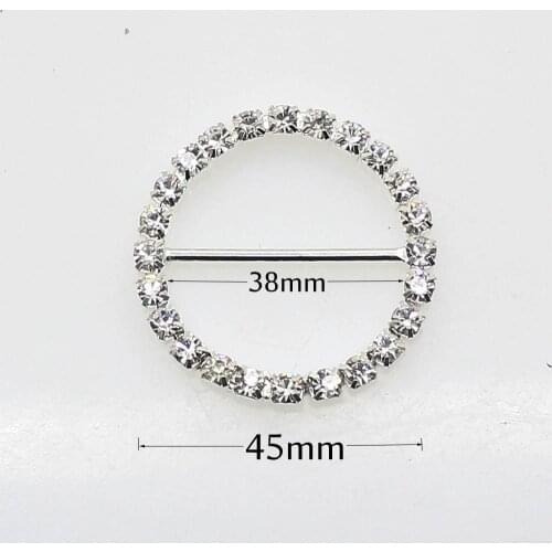 New 2Pcs 45mm/inner 38mm Round Rhinestone Buckles DIY Hair Accessories Wedding Invitation card Decoration Free Shipping