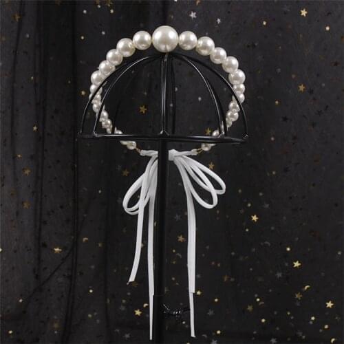 Bride Simple Gradient Size Pearl Classic Hairband Necklace Dual-purpose Photo Studio Modeling Jewelry Crowns for Women