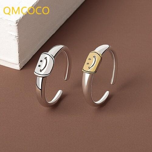QMCOCO 925 Silver Creative Wedding Rings For Women Smile Face Engagement Jewelry New Fashion Accessories Gift
