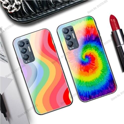 Rainbow Hard Tempered Glass Phone Case For Oppo Find X3 Lite Neo Soft Silicone Frame Protective Cover For Find X2 Pro X Case