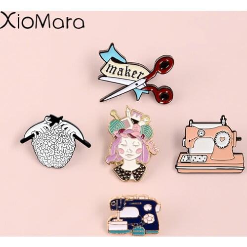Handcraft Lover Enamel Pins Collection Craftsman Sewing Machine Scissor Knit DIY Badge Ingenuity Maker Brooches Pins For Gifts