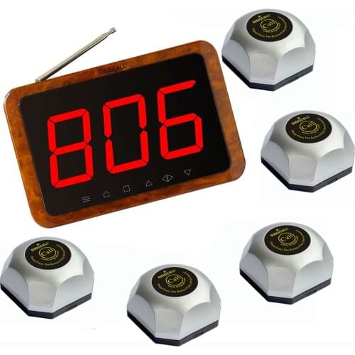 SINGCALL Hospitals and Nursing Homes Call System, One Wood Color Display APE1500 and 5 Silver Calling Bells APE560