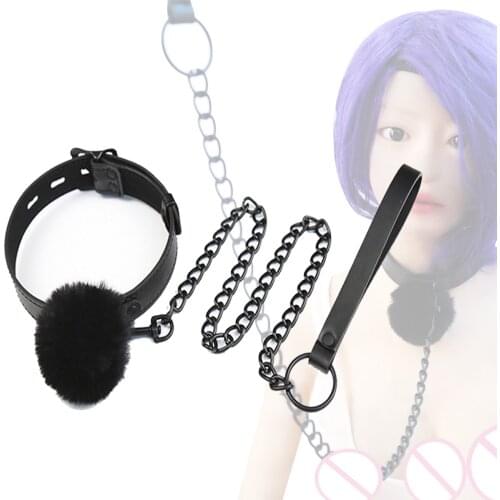 SM Sex Adult Game Dog Slave Neck Collar With Hairball Metal Chain BDSM Bondage Lockable Slut Punish Collar Erotic Toys For Women