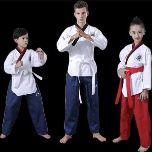 Taekwondo Dobok Long-sleeve Tae kwon do Uniform Karate Clothes Proffesional Taekwondo Trainers Black Stripe Clothing kids adult