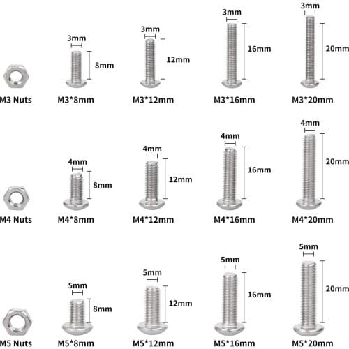 440pcs M3 M4 M5 Hexagon Socket Button Head Screws Nuts Lens Head Screws with Inside Hexagon Stainless Steel Screws