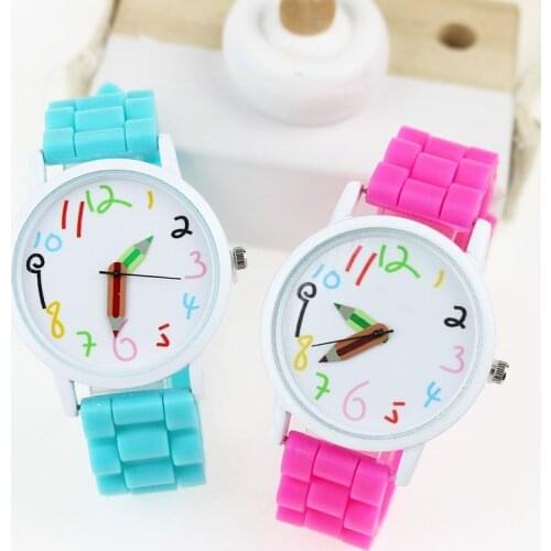 Jelly Silicone Students Kids Watch Fashion Cartoon Children Watches Pencil Pattern Women Quartz Wrist Watch Girls Boys Gifts