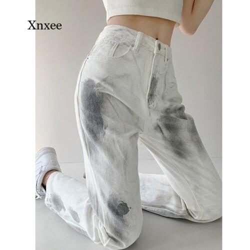 2021 Tie Dye Print Denim Trouser High Waist Womens Jeans New Harajuku Loose Fashion Wide Leg Long Pants Straight Baggy Pants